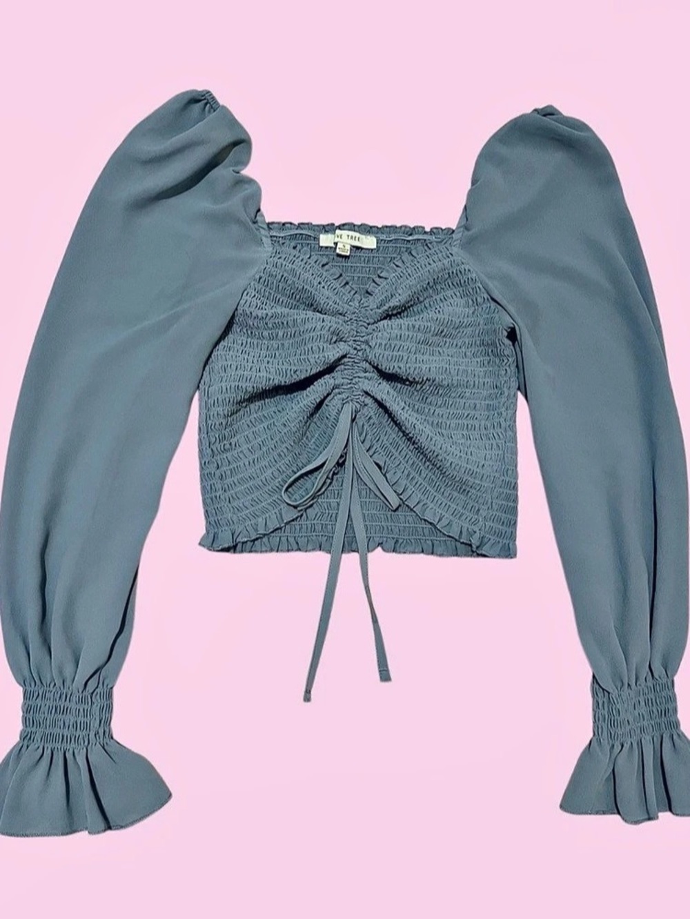 Love Tree Smocked Ruched Crop Top in Blue
